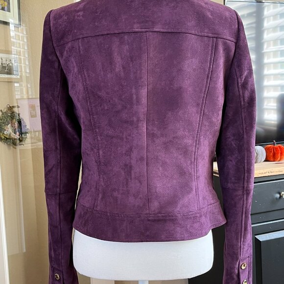 NWOT Calvin Klein Purple Suede Lined Moto Jacket sz 6 P - Picture 6 of 9